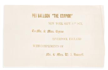 (AVIATION.) Silk message carried aboard "The Graphic" on its doomed trans-Atlantic balloon flight attempt.